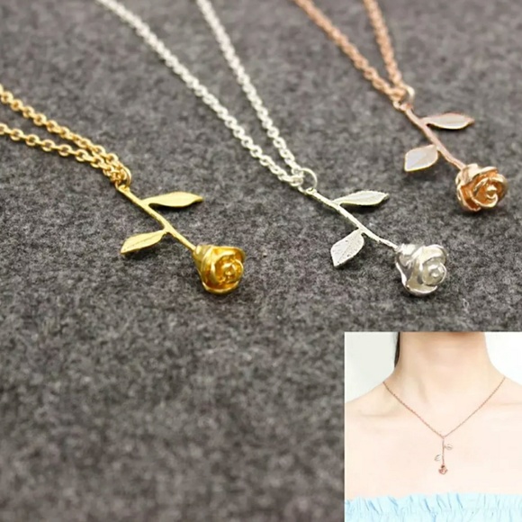 Rose gold rose bud dangle necklace. - Picture 7 of 8